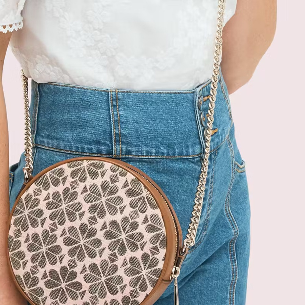 Kate Spade Spade Flower Round Crossbody Bag in Pink and Brown